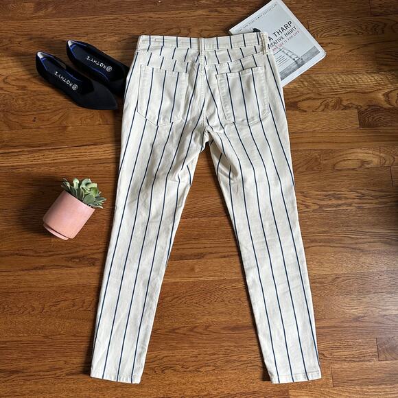 Banana Republic Mid Rise Cream & Navy Striped Skinny Jeans - Picture 8 of 8